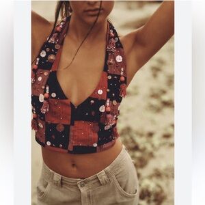 ZARA | Boho Halter Embellished Beaded Fringe Vest